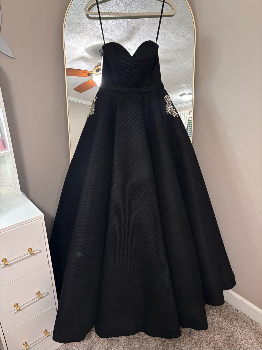 Sherri Hill Black Strapless Ball Gown with Embellished Pockets